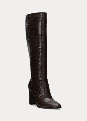 Brown Women’s Ralph Lauren Ashlynn Embossed Leather Boots