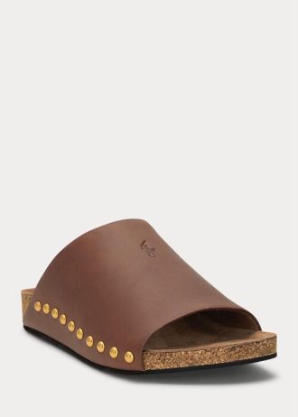 Brown Women’s Ralph Lauren Calfskin Leather Rivet Sandals