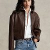 Brown Women’s Ralph Lauren Cropped Leather Bomber Jackets