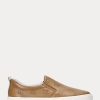 Brown Women’s Ralph Lauren Haddley Logo Leather Slip-On Sneakers