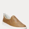 Brown Women’s Ralph Lauren Haddley Logo Leather Slip-On Sneakers