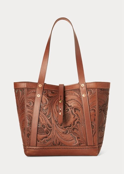 Brown Women’s Ralph Lauren Hand-Tooled Leather Tote Bags Brown Women’s Ralph Lauren Hand-Tooled Leather Tote Bags