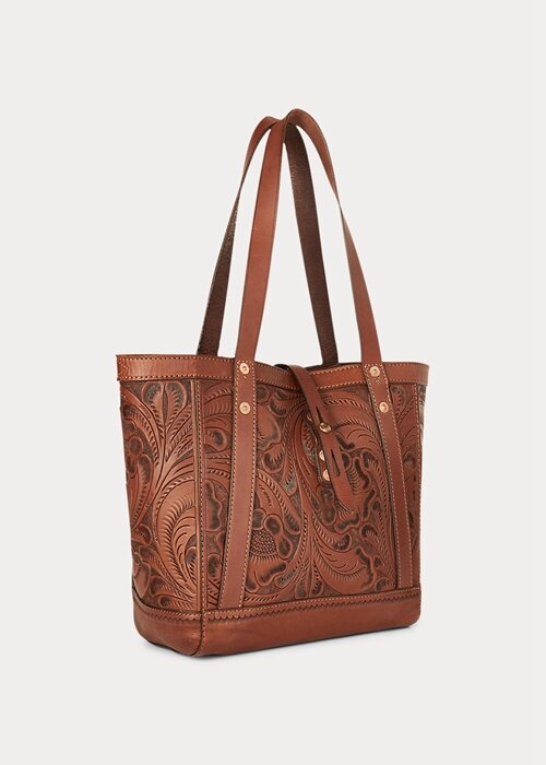 Brown Women’s Ralph Lauren Hand-Tooled Leather Tote Bags Brown Women’s Ralph Lauren Hand-Tooled Leather Tote Bags