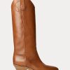 Brown Women’s Ralph Lauren Jaelynne Burnished Calfskin Tall Boots