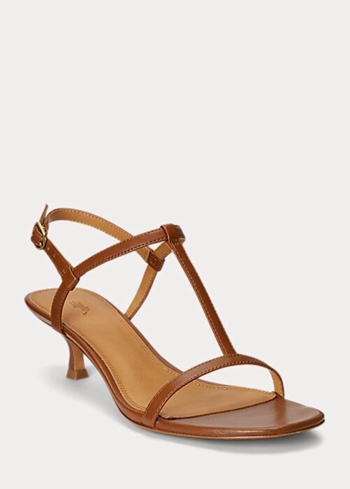 Brown Women’s Ralph Lauren Lambskin Kitten-Heel Sandals Brown Women’s Ralph Lauren Lambskin Kitten-Heel Sandals