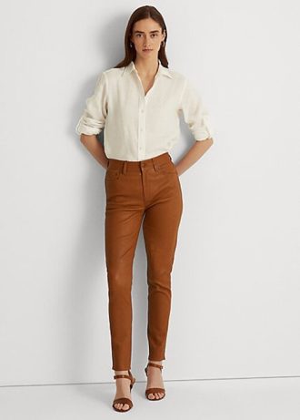Brown Women’s Ralph Lauren Leather High-Rise Skinny Ankle Pants