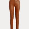 Brown Women’s Ralph Lauren Leather High-Rise Skinny Ankle Pants