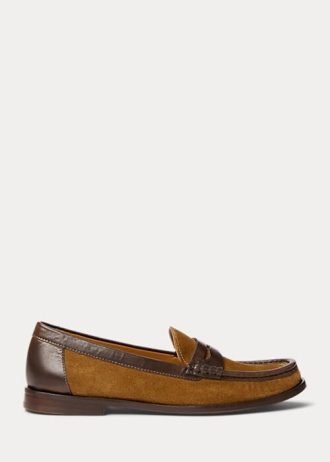 Brown Women’s Ralph Lauren Leather-Trim Suede Penny Loafers