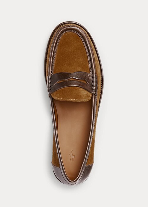 Brown Women’s Ralph Lauren Leather-Trim Suede Penny Loafers Brown Women’s Ralph Lauren Leather-Trim Suede Penny Loafers