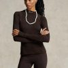 Brown Women’s Ralph Lauren Logo Jersey Long-sleeve Mockneck  T Shirts