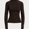 Brown Women’s Ralph Lauren Logo Jersey Long-sleeve Mockneck  T Shirts