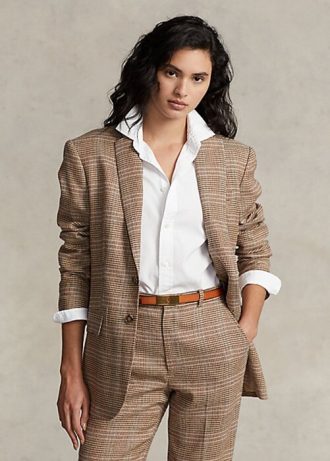 Brown Women’s Ralph Lauren Plaid Wool-Linen Tweed Jackets