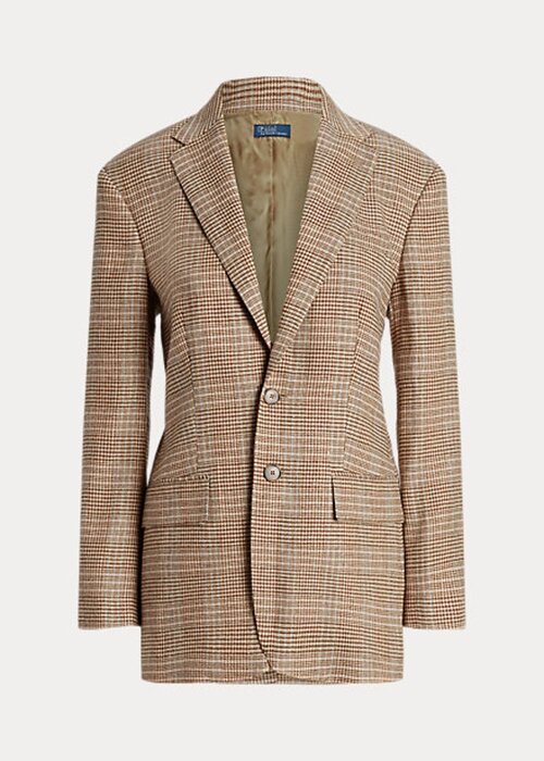 Brown Women’s Ralph Lauren Plaid Wool-Linen Tweed Jackets Brown Women’s Ralph Lauren Plaid Wool-Linen Tweed Jackets