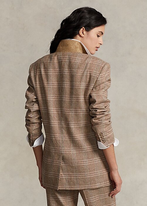 Brown Women’s Ralph Lauren Plaid Wool-Linen Tweed Jackets Brown Women’s Ralph Lauren Plaid Wool-Linen Tweed Jackets