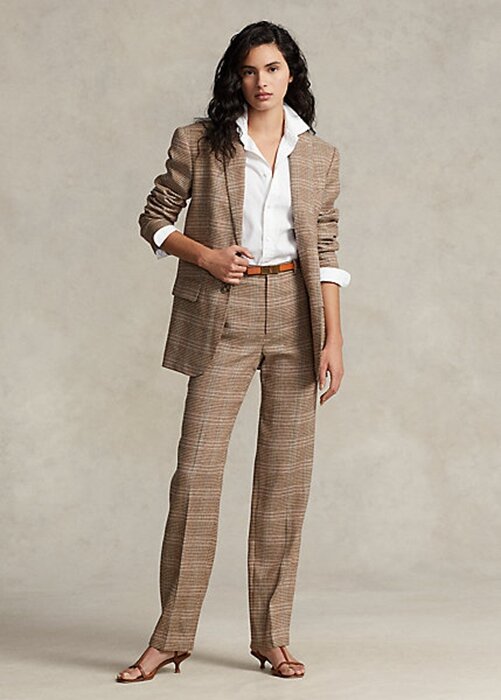 Brown Women’s Ralph Lauren Plaid Wool-Linen Tweed Straight-Leg Pants Brown Women’s Ralph Lauren Plaid Wool-Linen Tweed Straight-Leg Pants