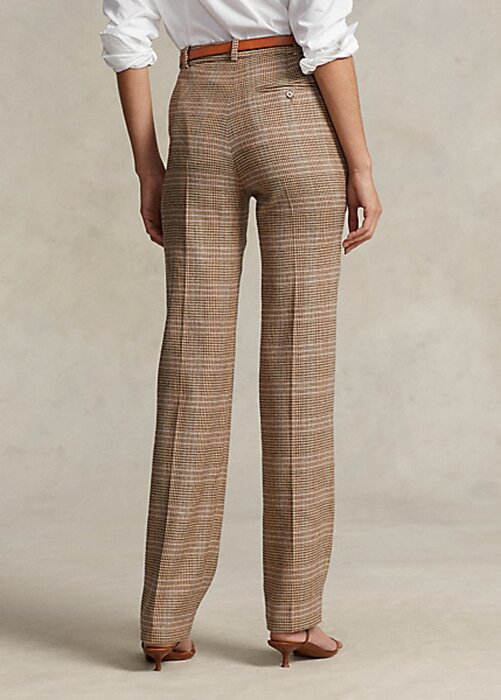 Brown Women’s Ralph Lauren Plaid Wool-Linen Tweed Straight-Leg Pants Brown Women’s Ralph Lauren Plaid Wool-Linen Tweed Straight-Leg Pants