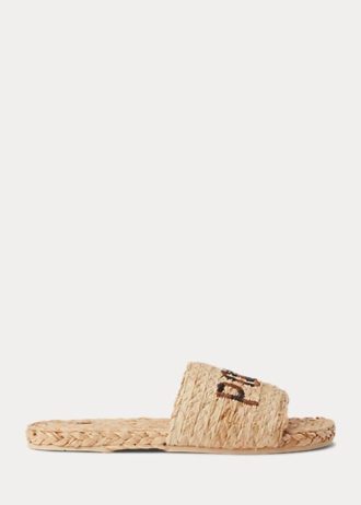 Brown Women’s Ralph Lauren Raffia Logo Slippers