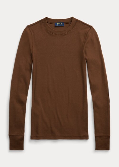 Brown Women’s Ralph Lauren Ribbed Suede-Trim Long-Sleeve T Shirts Brown Women’s Ralph Lauren Ribbed Suede-Trim Long-Sleeve T Shirts