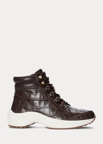 Brown Women’s Ralph Lauren Rylee Embossed Leather High-Top Sneakers