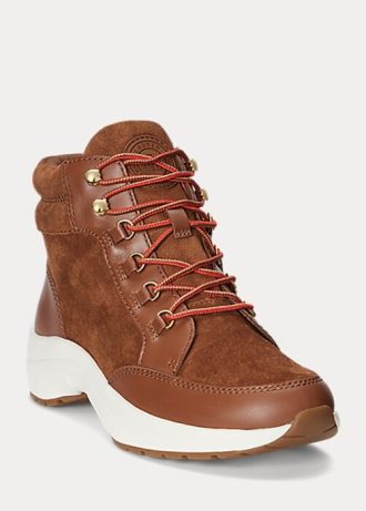 Brown Women’s Ralph Lauren Rylee Suede & Leather High-Top Sneakers