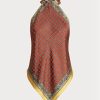 Brown Women’s Ralph Lauren Scarf-motif Mulberry Silk Halter  Tops
