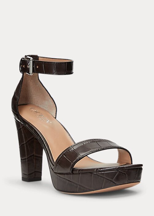 Brown Women’s Ralph Lauren Sylvia Embossed Leather Heels Brown Women’s Ralph Lauren Sylvia Embossed Leather Heels