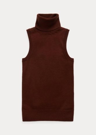 Brown Women’s Ralph Lauren Wool Sleeveless Turtleneck Sweaters