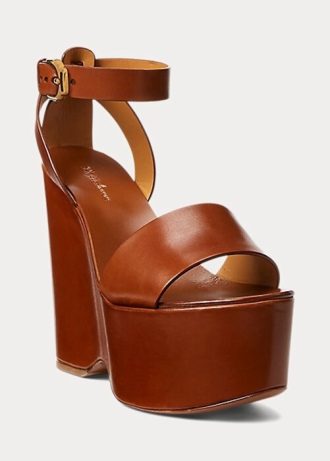 Brown Women’s Ralph Lauren Zadie Burnished Calfskin Sandals