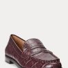 Burgundy Women’s Ralph Lauren Wynnie Embossed Leather Loafers