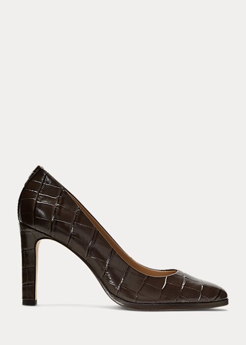 Chocolate Women’s Ralph Lauren Camila Embossed Leather Heels Chocolate Women’s Ralph Lauren Camila Embossed Leather Heels