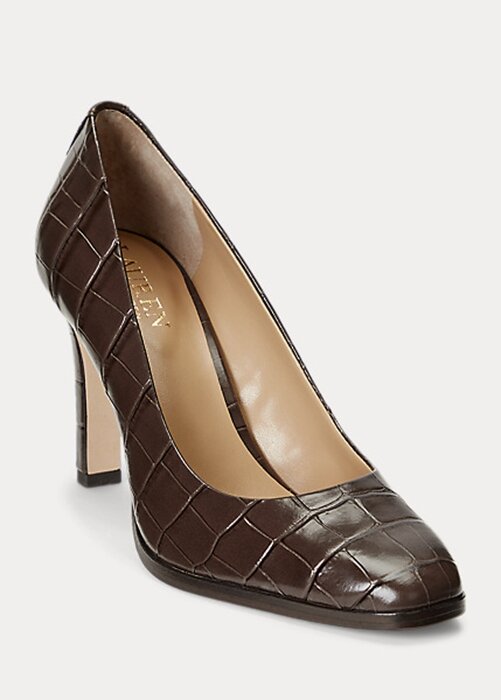 Chocolate Women’s Ralph Lauren Camila Embossed Leather Heels Chocolate Women’s Ralph Lauren Camila Embossed Leather Heels