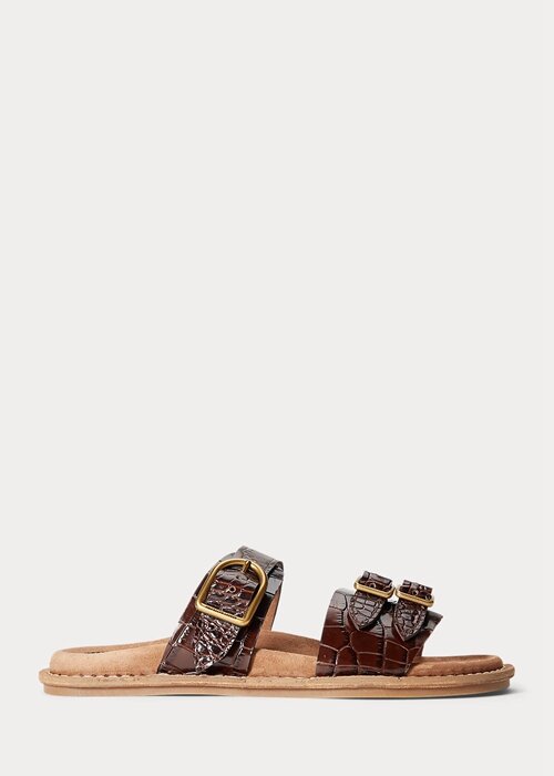 Chocolate Women’s Ralph Lauren Ezra Crocodile-Embossed Leather Sandals Chocolate Women’s Ralph Lauren Ezra Crocodile-Embossed Leather Sandals