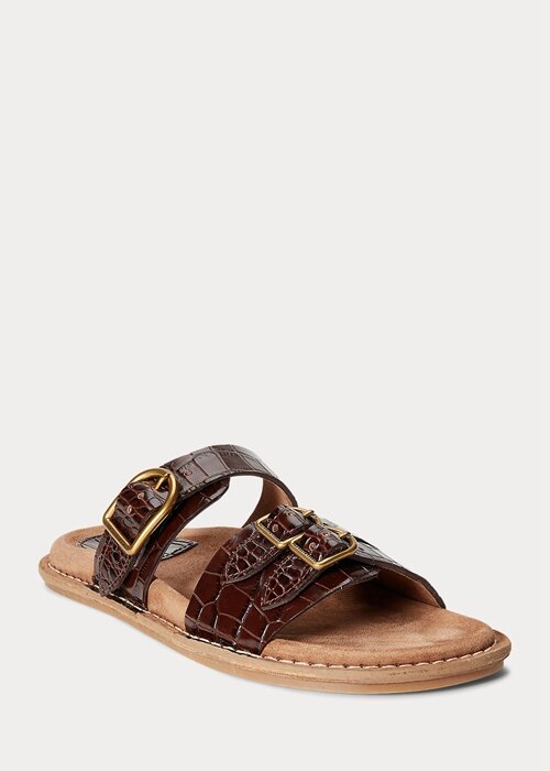 Chocolate Women’s Ralph Lauren Ezra Crocodile-Embossed Leather Sandals Chocolate Women’s Ralph Lauren Ezra Crocodile-Embossed Leather Sandals