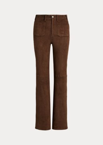 Chocolate Women’s Ralph Lauren Lambskin Suede Patch-Pocket Flare Pants