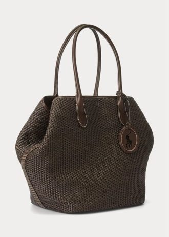 Chocolate Women’s Ralph Lauren Leather-Trim Straw Large Bellport Tote Bags