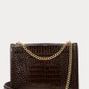 Chocolate Women’s Ralph Lauren Polo ID Croc-Embossed Envelope Chain Handbag
