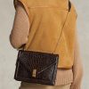 Chocolate Women’s Ralph Lauren Polo ID Croc-Embossed Envelope Chain Handbag