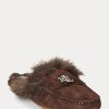 Chocolate Women’s Ralph Lauren Savanah Faux Fur-Trim Suede Flat Shoes