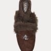 Chocolate Women’s Ralph Lauren Savanah Faux Fur-Trim Suede Flat Shoes
