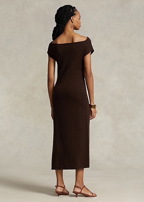 Chocolate Women’s Ralph Lauren Straight-Neck Cashmere Dress Chocolate Women’s Ralph Lauren Straight-Neck Cashmere Dress