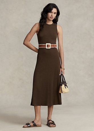 Chocolate Women’s Ralph Lauren Stretch Waffle-Knit Sleeveless Dress