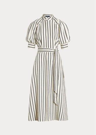 Cream / Black Women’s Ralph Lauren Striped Mulberry Silk Dress