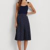 Cream / Navy Women’s Ralph Lauren Polka-Dot Pleated Crepe Skirts