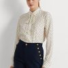 Cream / Navy Women’s Ralph Lauren Polka-Dot Tie-Neck Crepe Shirts