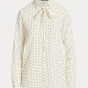 Cream / Navy Women’s Ralph Lauren Polka-Dot Tie-Neck Crepe Shirts
