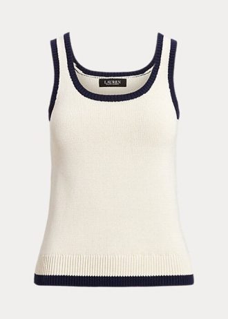 Cream / Navy Women’s Ralph Lauren Two-Tone Cotton-Blend Sleeveless Sweaters