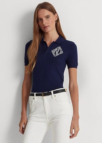 Cream / Navy Women’s Ralph Lauren Two-Tone Cotton Cardigan Sweaters