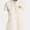 Cream Women’s Ralph Lauren Beaded-Crest Piqué Polo Shirts Cream Women’s Ralph Lauren Beaded-Crest Piqué Polo Shirts