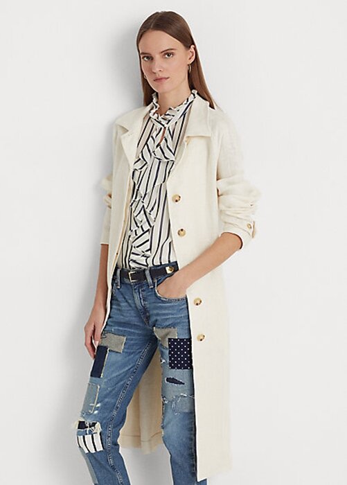 Cream Women’s Ralph Lauren Belted Herringbone Linen Coats Cream Women’s Ralph Lauren Belted Herringbone Linen Coats