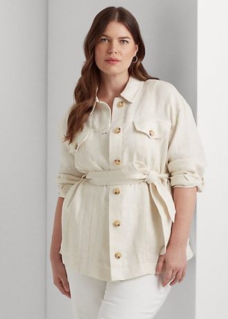 Cream Women’s Ralph Lauren Belted Herringbone Linen Jackets Cream Women’s Ralph Lauren Belted Herringbone Linen Jackets